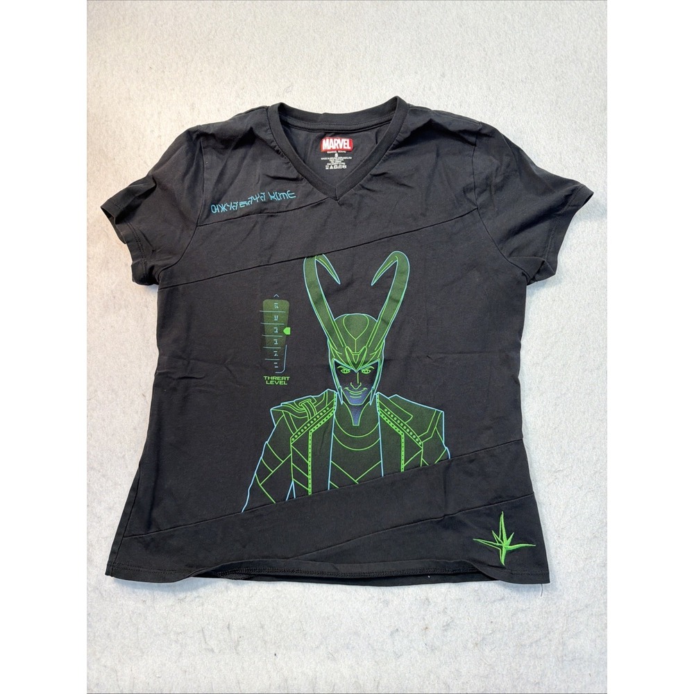 Disney Parks Marvel Loki Black Shirt Women's Size Small Embroidered And Print